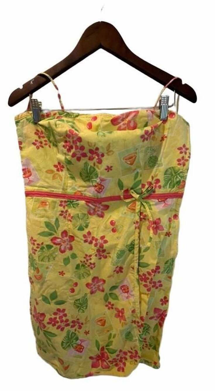 Tahiti Reef Club Yellow Tropical Floral Cocktail Print Strapless Sundress Medium